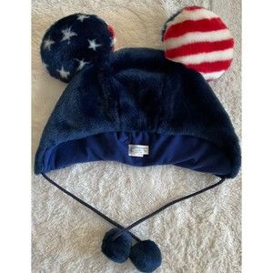 Tokyo Disney Resort American Flag Mickey Ears Adult Faux Fur Snow Hat Very Rare.